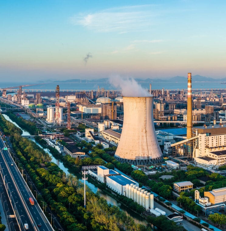 Aerial view large power-plant cooling