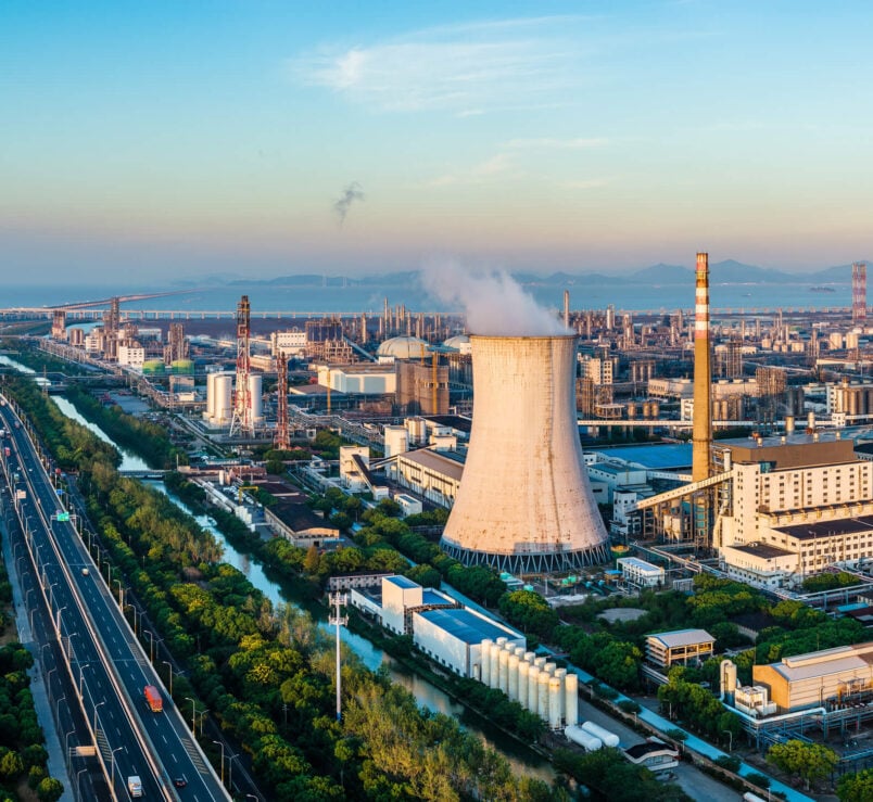 Aerial view large power-plant cooling